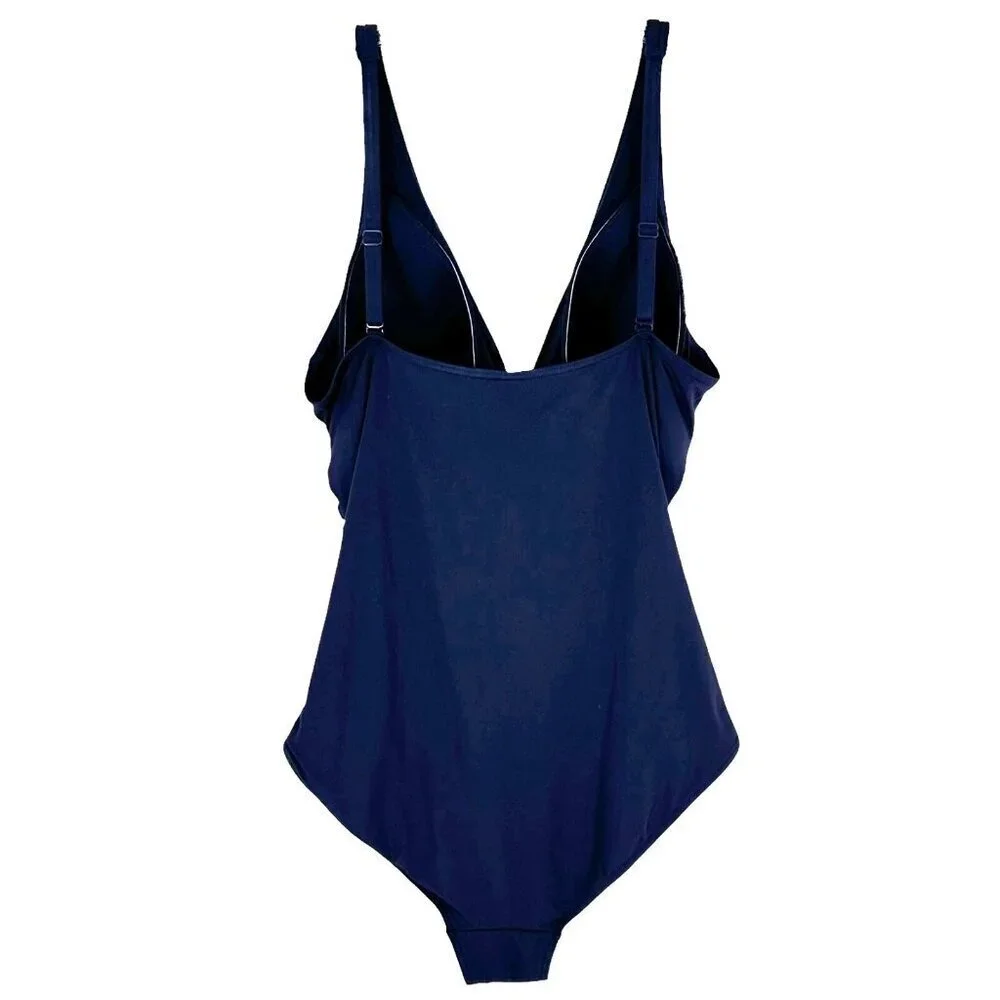 Sea Level Navy Blue Cross Front Shirred One Piece Convertible Swimsuit Size 18